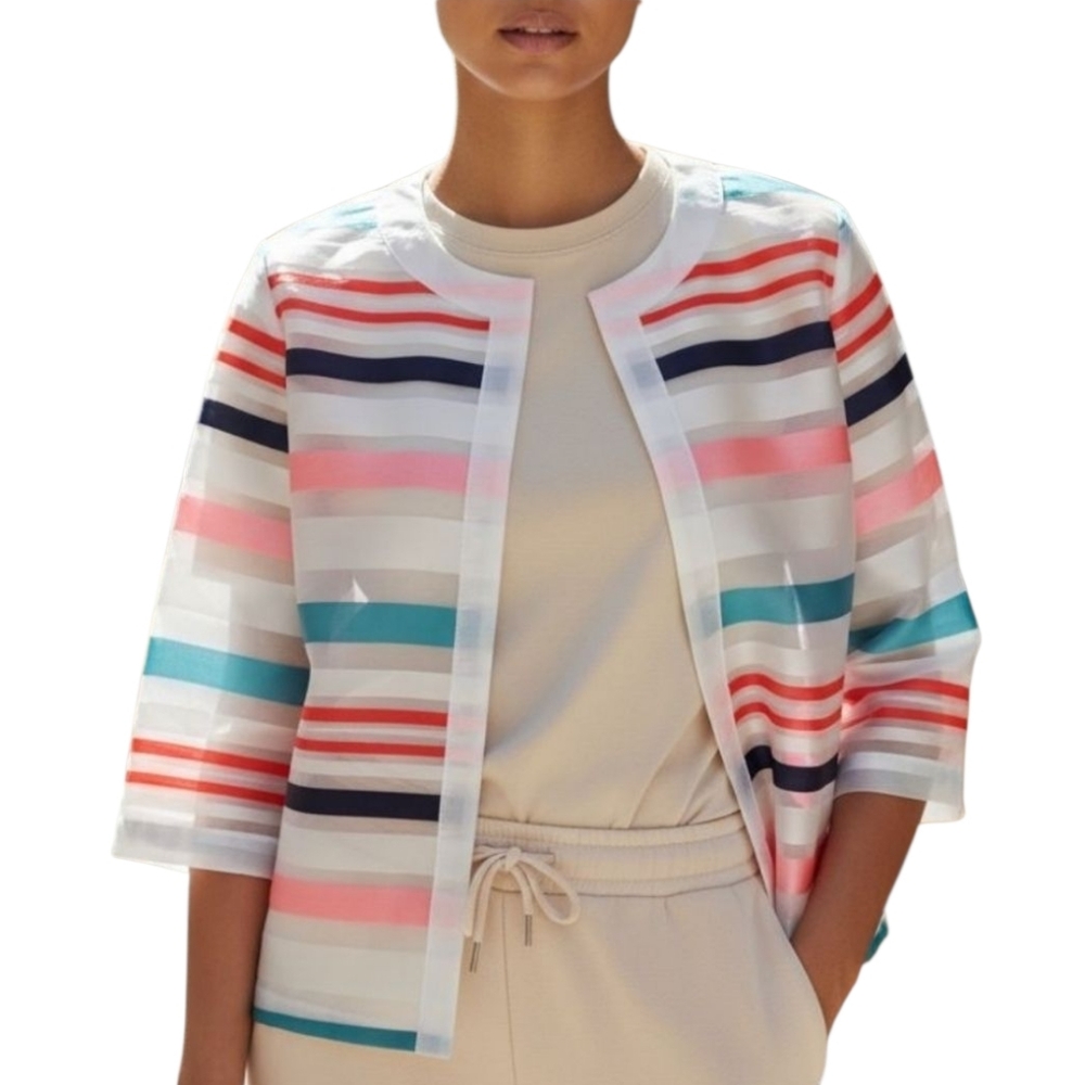 Grace Chuang Colorful Striped Open Front Sheer Jacket. Large.